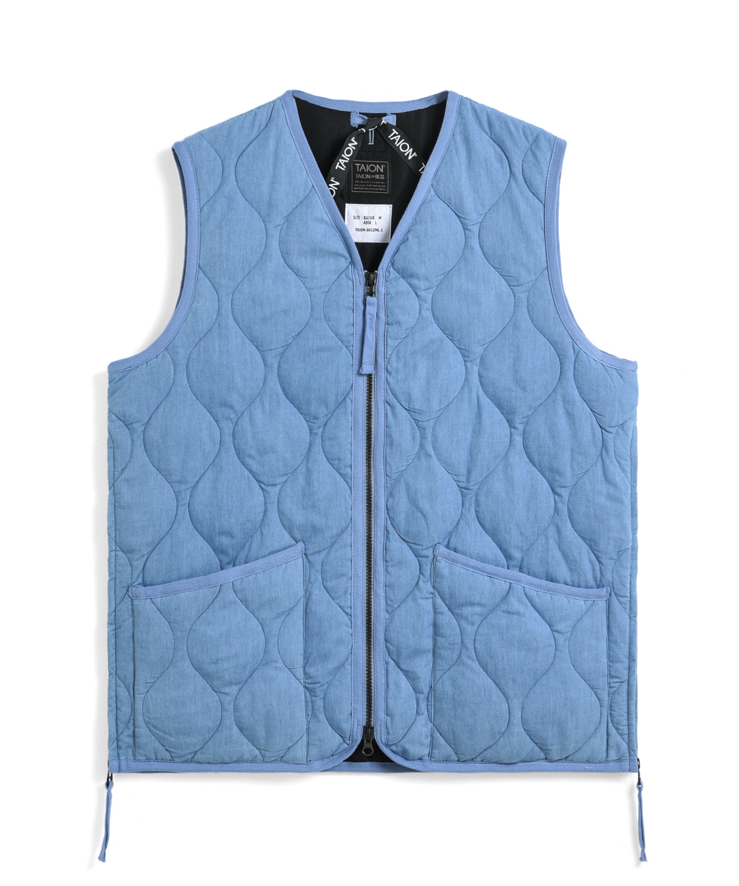 Military V-neck Zip Down Vest - Blue Denim
