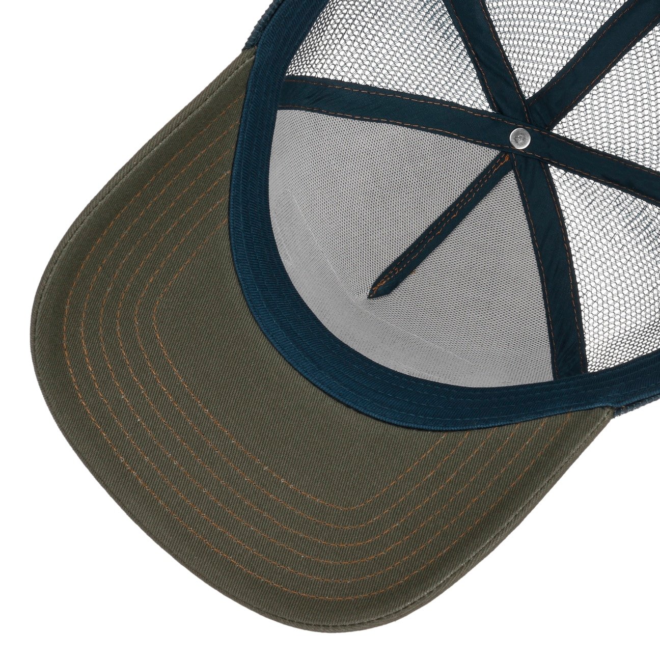 Biker Trucker Cap - Beige/Olive/Blue