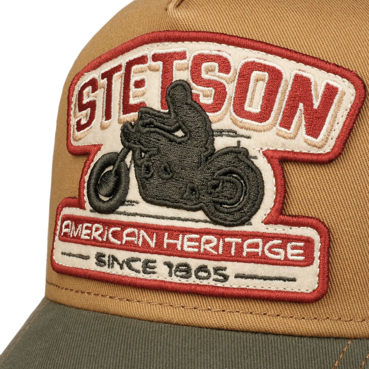 Biker Trucker Cap - Beige/Olive/Blue