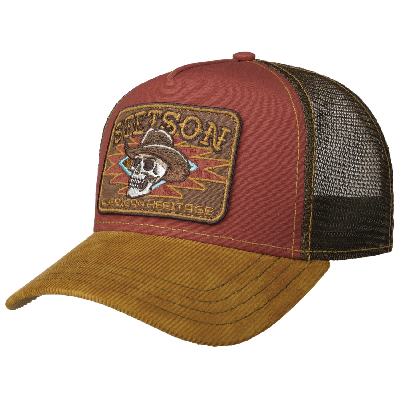Cowboy Skull Trucker Cap - Yellow/Red