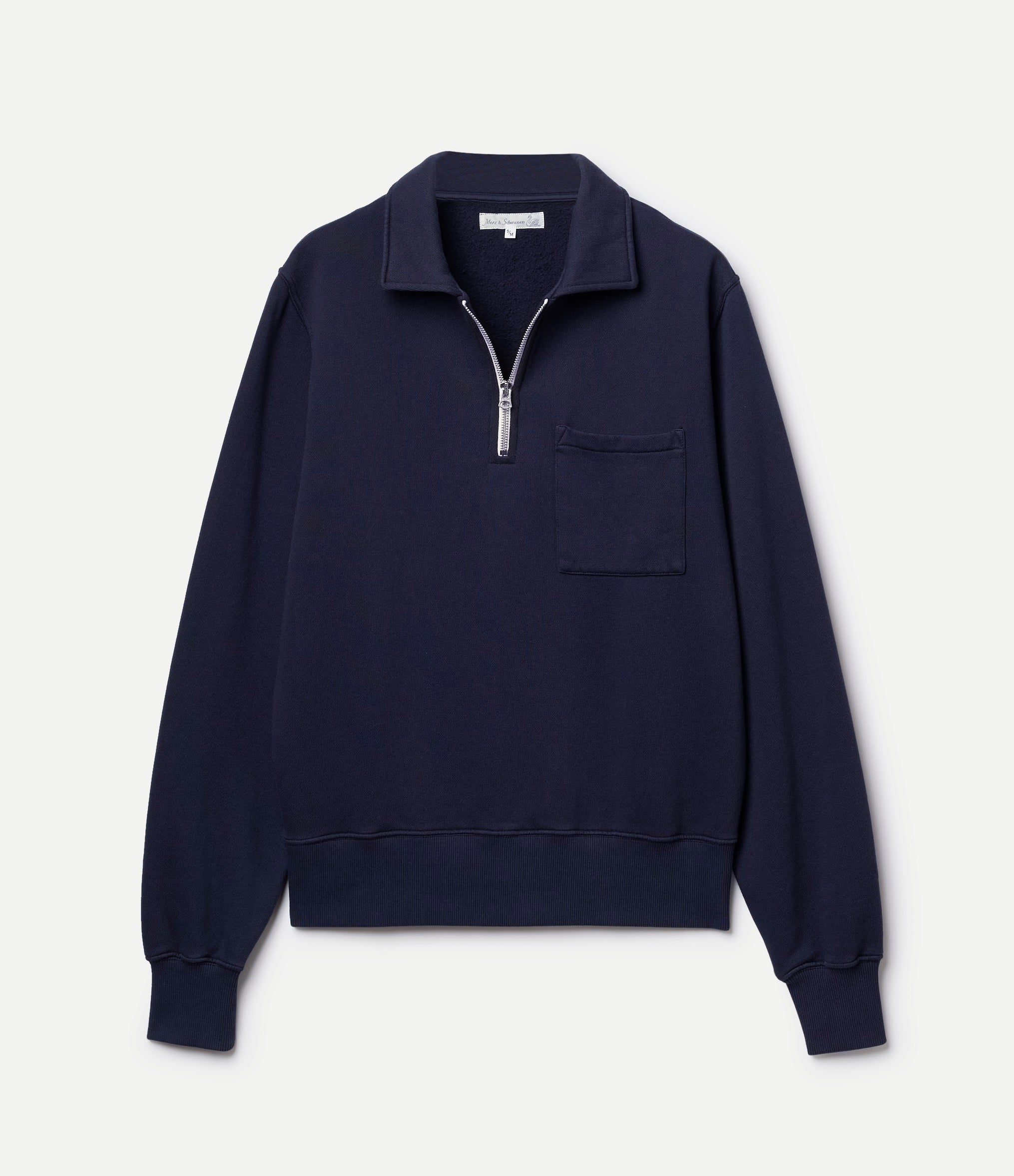 Cropped Vintage Fleece Polo Collared Half-Zip Sweatshirt - Dark Navy