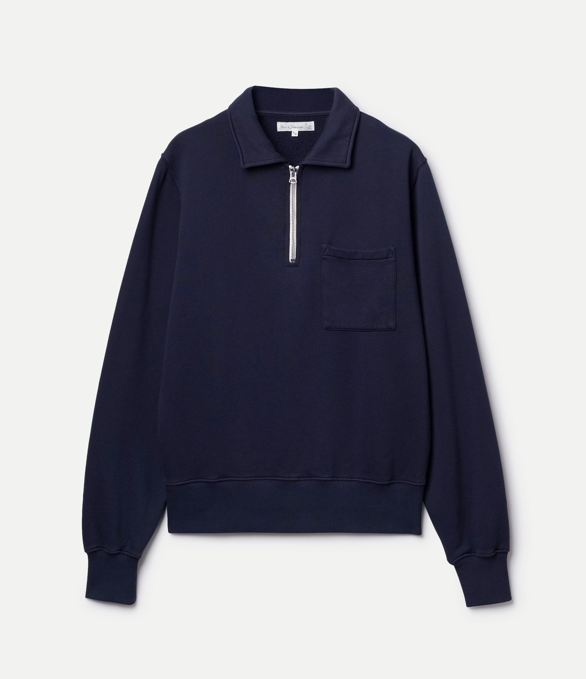 Cropped Vintage Fleece Polo Collared Half-Zip Sweatshirt - Dark Navy