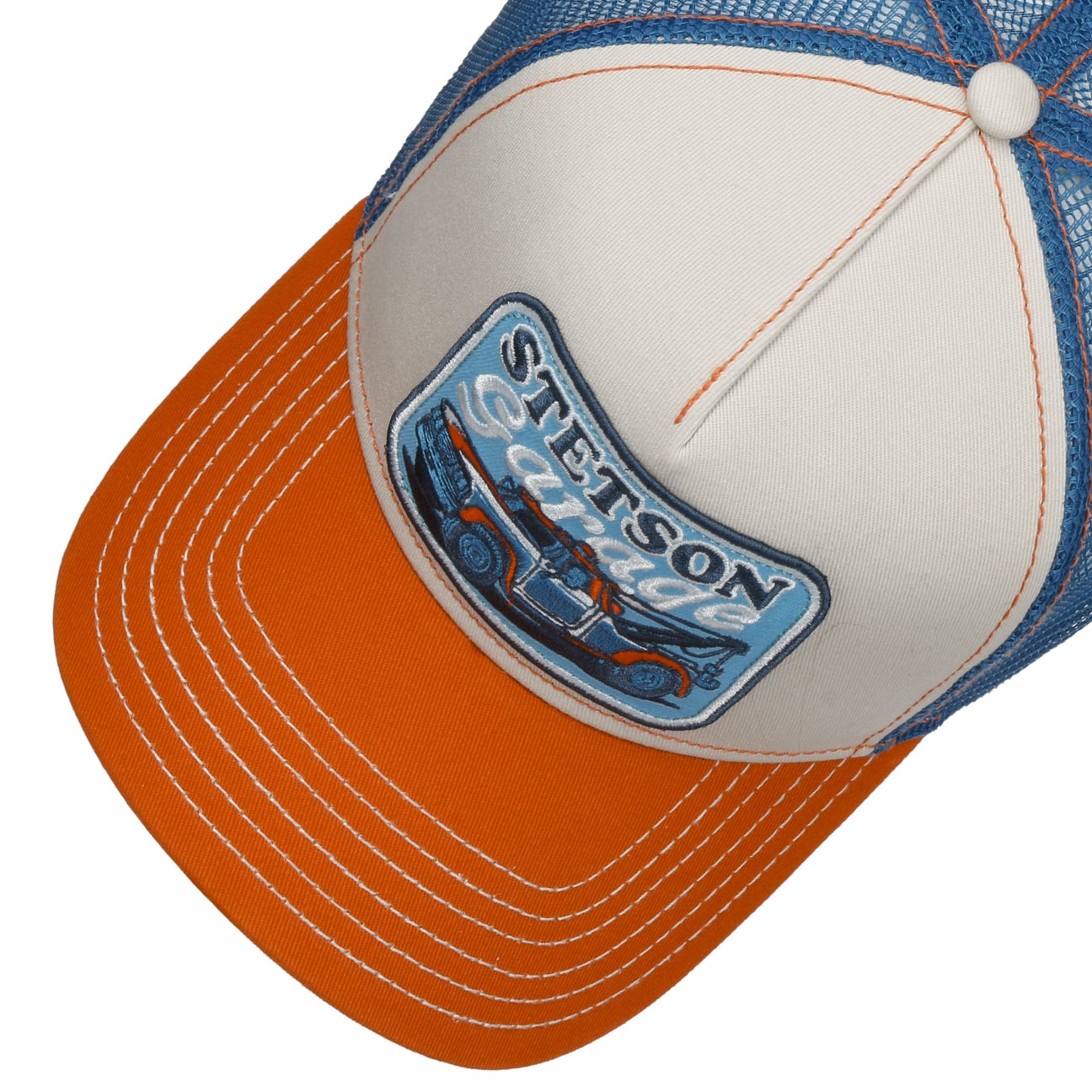 Stetson's Garage Trucker Cap - Orange/Sand/Blue