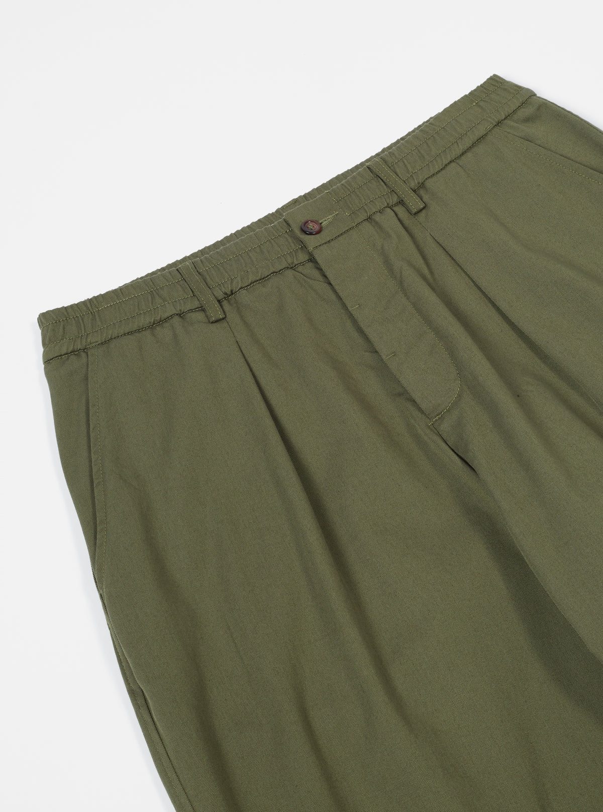 Pleated Track Pant in Light Olive Twill