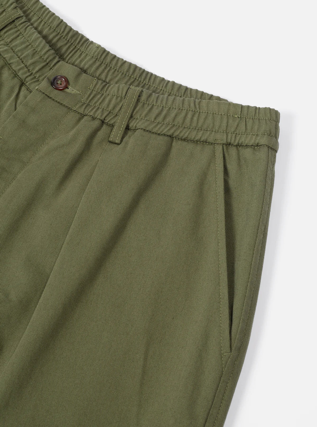 Pleated Track Pant in Light Olive Twill