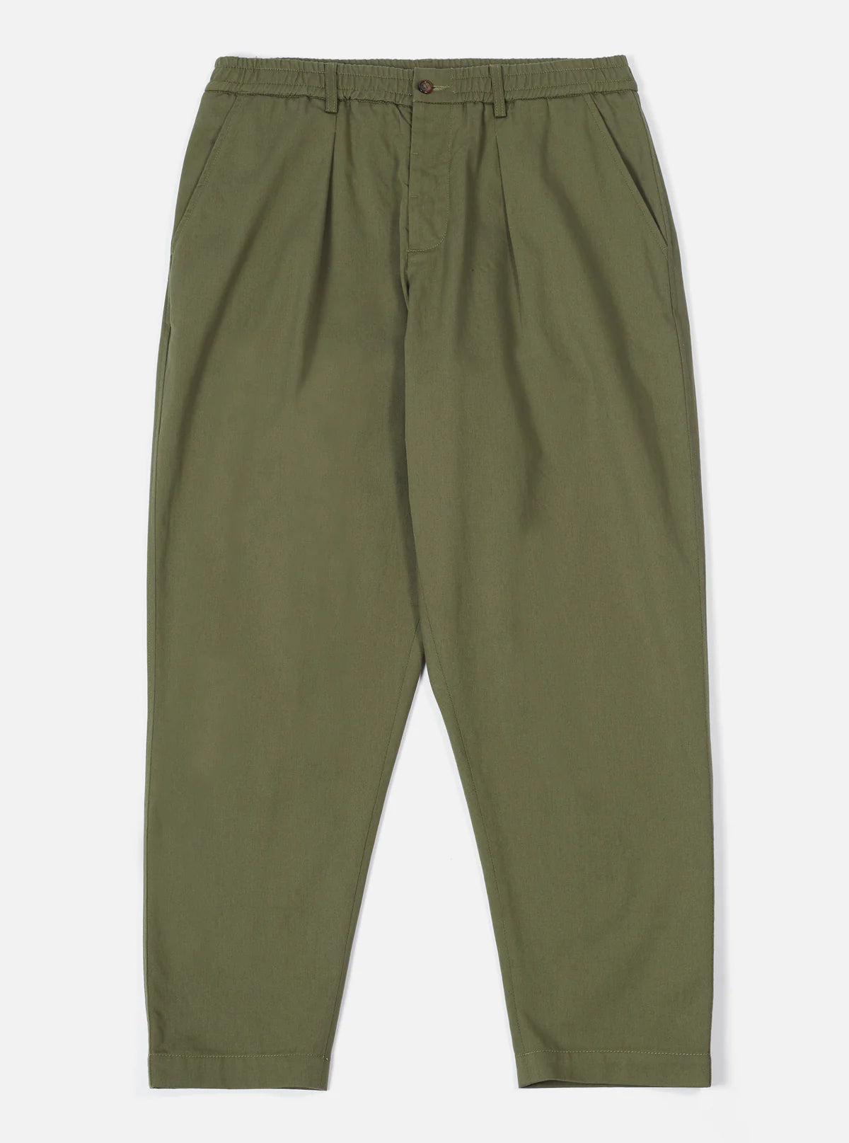 Pleated Track Pant in Light Olive Twill