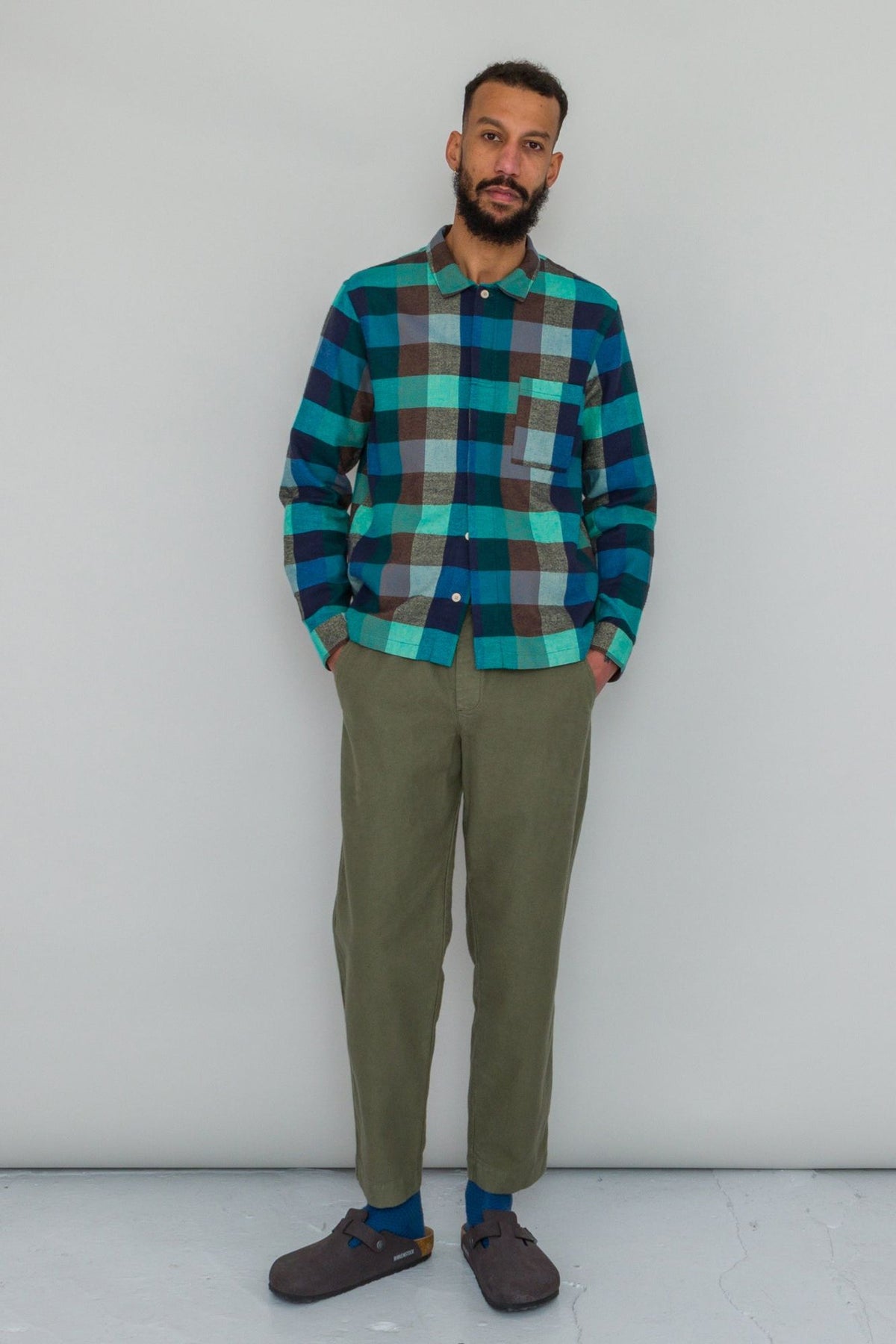 Folk Patch Shirt - Blue Green Flannel Check