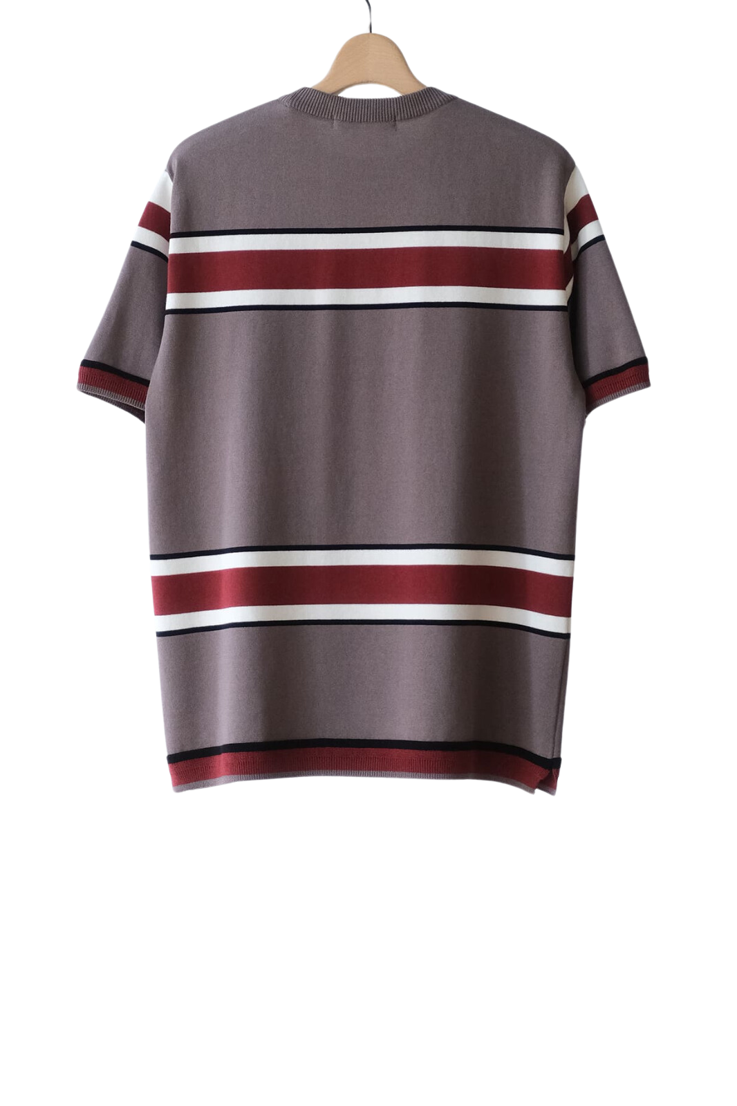 Fujito Border Knit T-Shirt - Gray/Wine