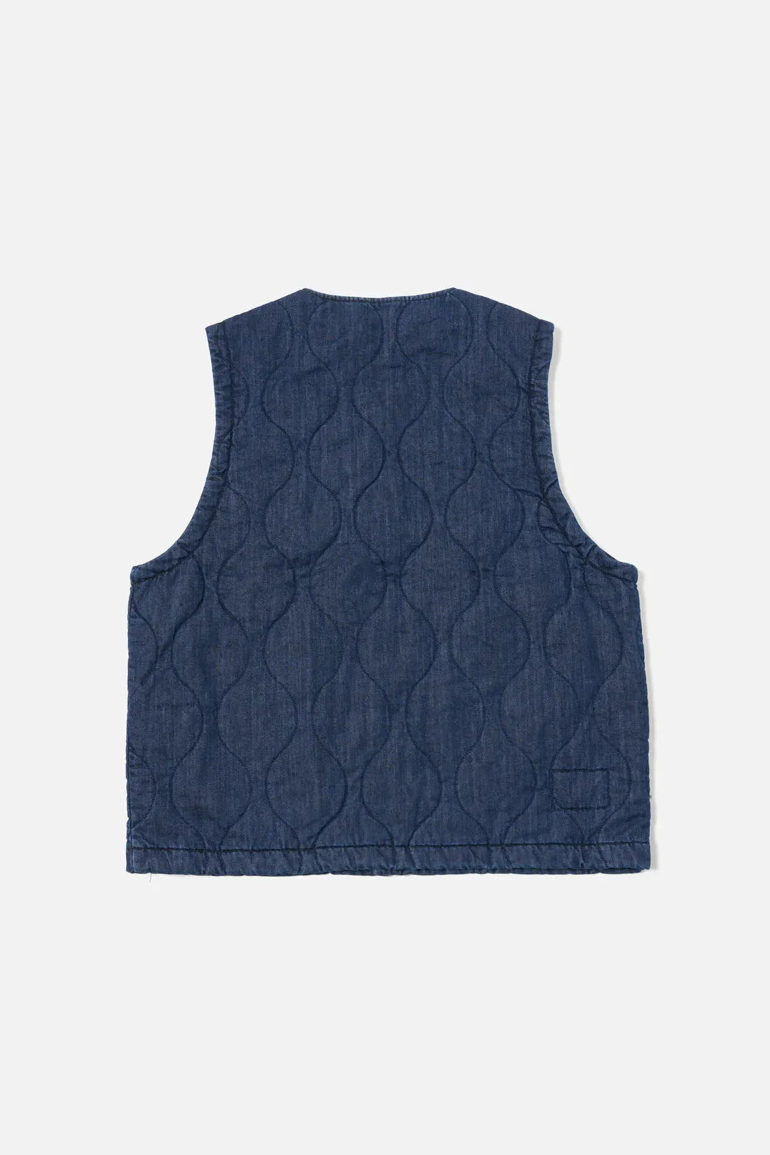 Universal Works Weekend Gilet in Indigo Quilt Denim