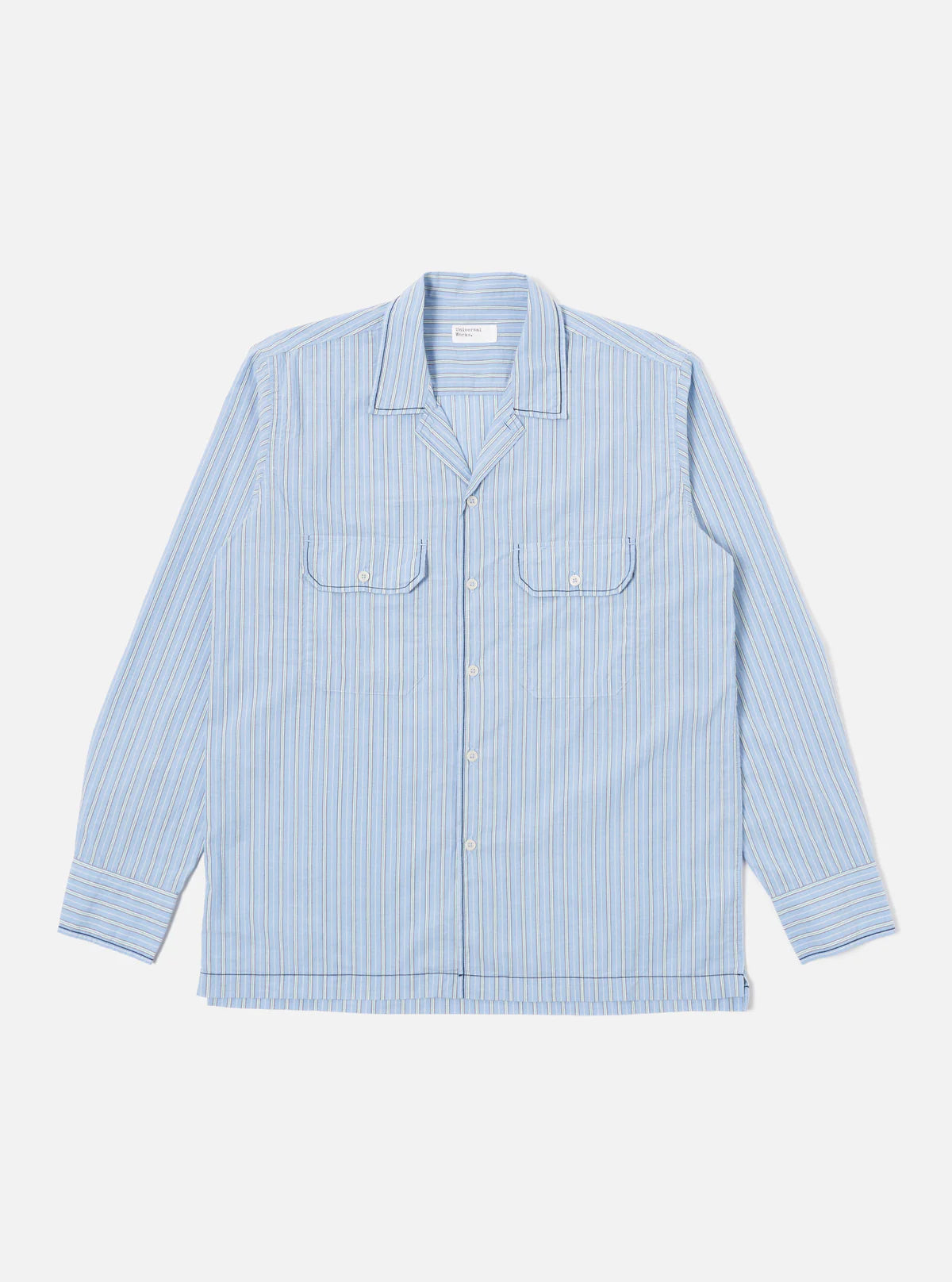 Embroidered L/S Utility Shirt in Blue Chelsea Cotton Stripe