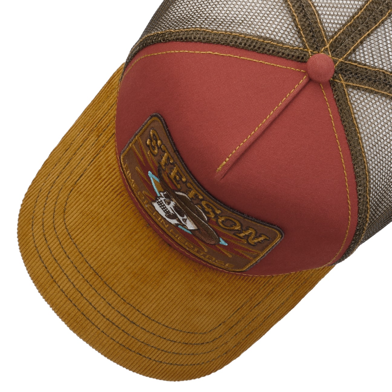 Cowboy Skull Trucker Cap - Yellow/Red