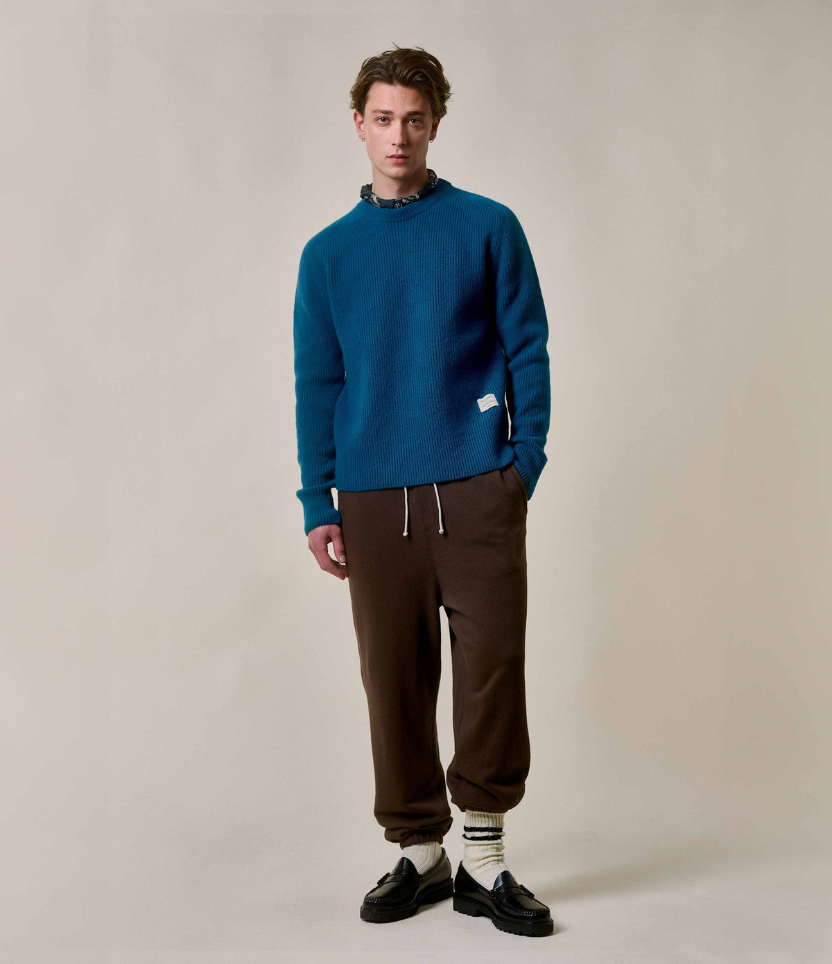 GOOD BASICS Crewneck Pullover Ribbed Merino Cashmere Blend - Carbon Blue