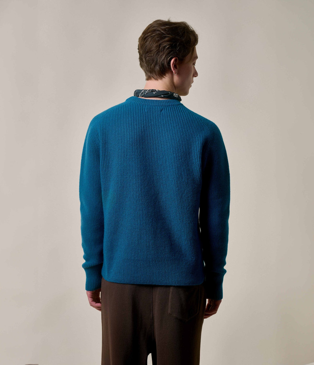 GOOD BASICS Crewneck Pullover Ribbed Merino Cashmere Blend - Carbon Blue