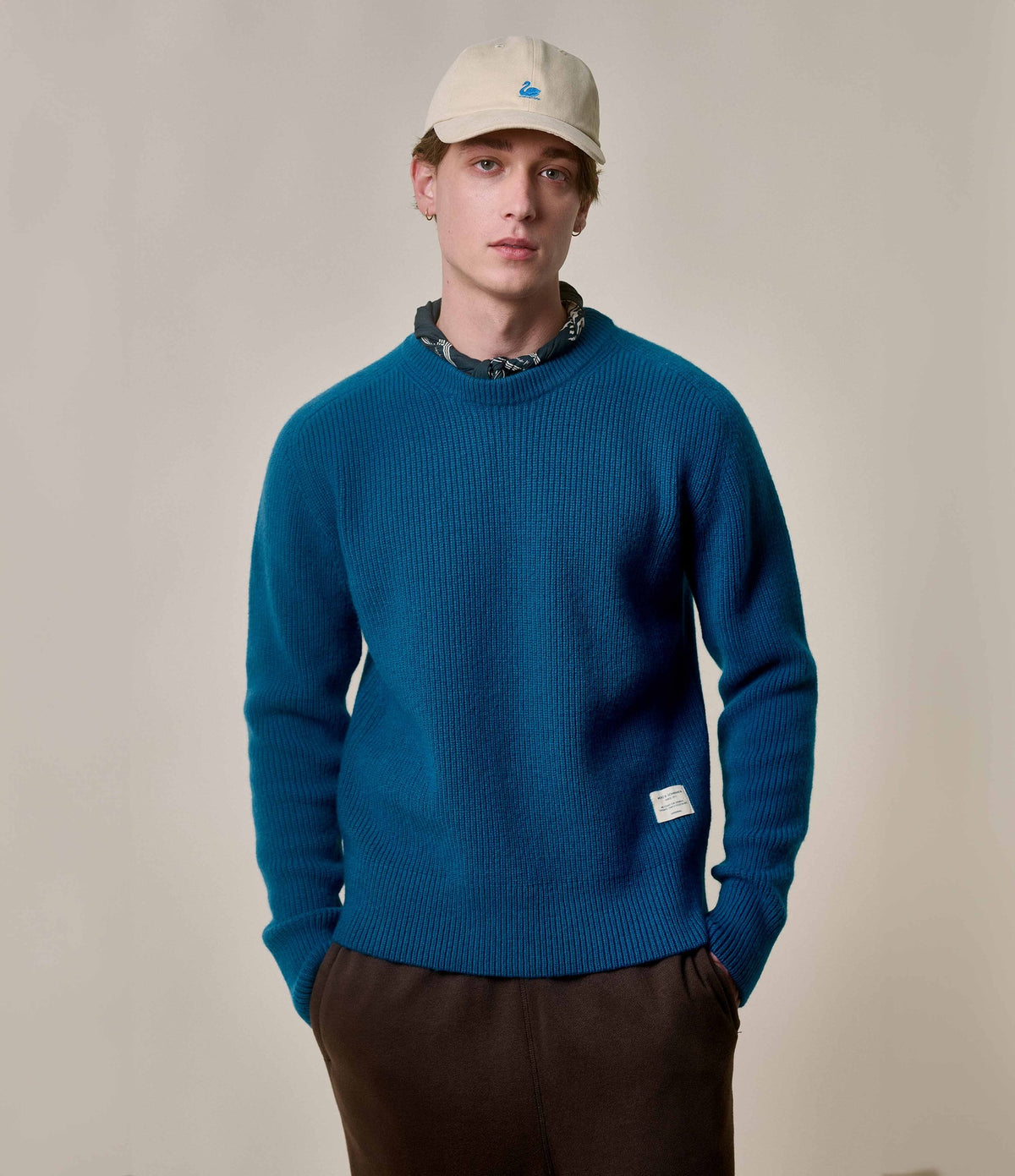 GOOD BASICS Crewneck Pullover Ribbed Merino Cashmere Blend - Carbon Blue