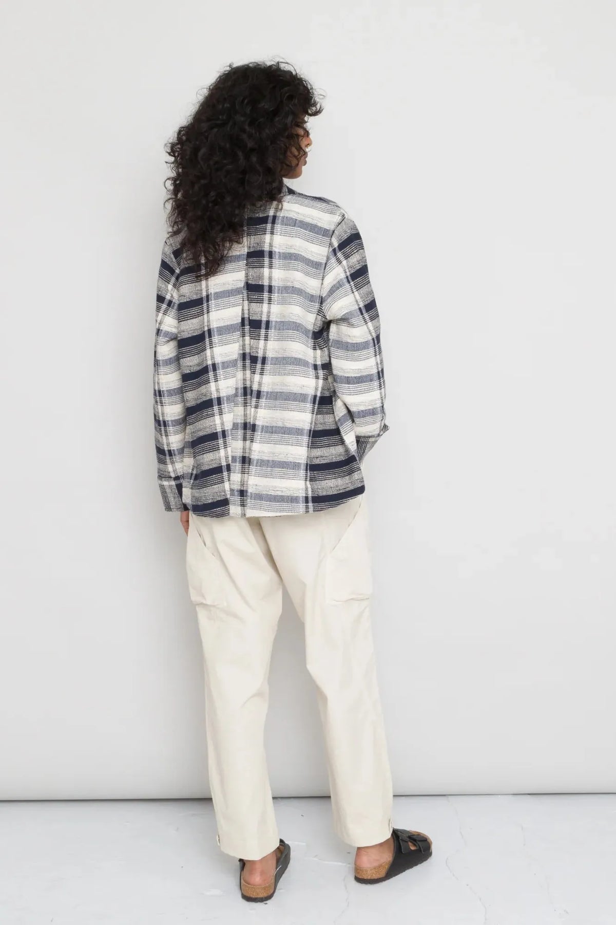 Folk Women&#39;s Pleated Shirt - Navy Basket Weave Check