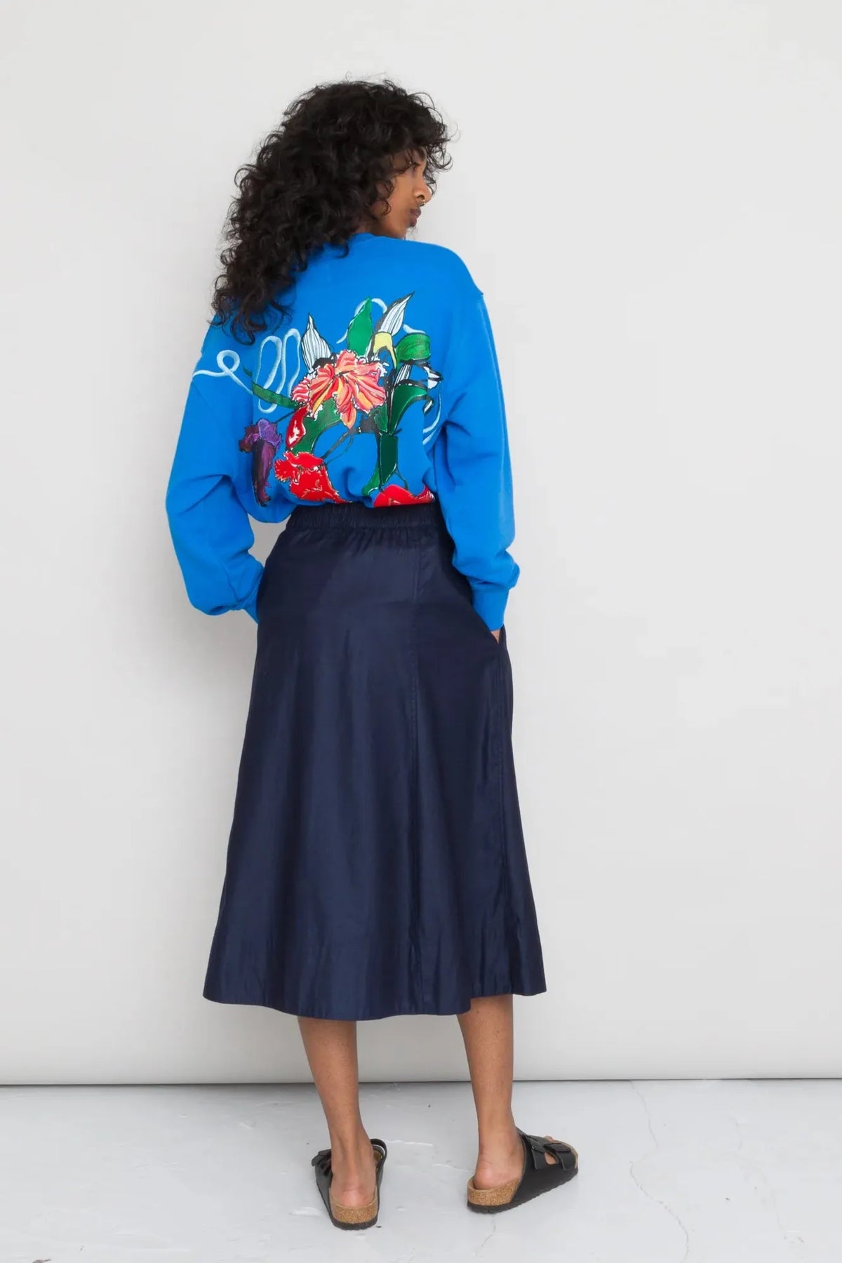 Folk Women&#39;s Embroidered Boxy Sweat - Ocean Blue