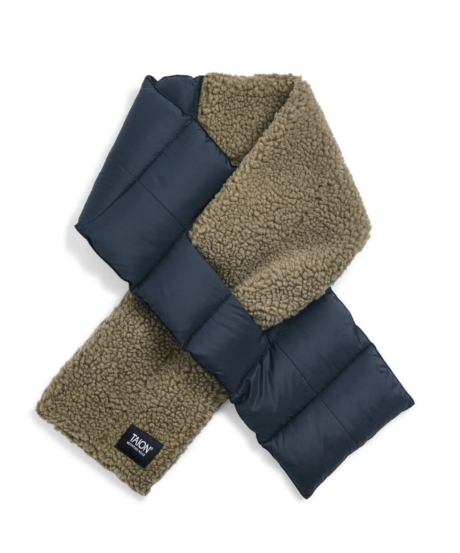 Taion Unisex Mountain Asymmetric Down x Boa Scarf - Dark Navy/Beige