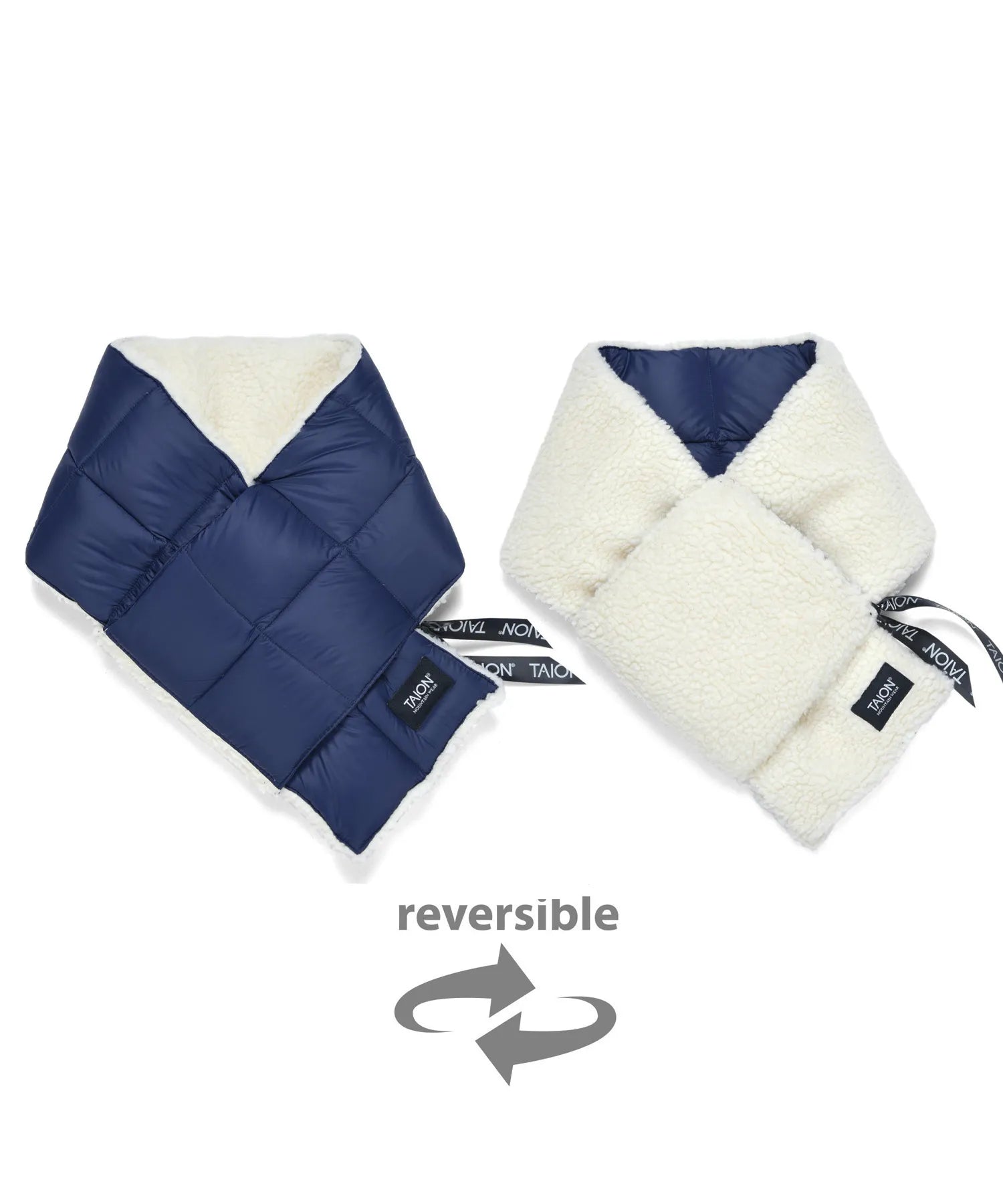 Taion Unisex Mountain Reversible Down X Boa Scarf - Navy/Ivory