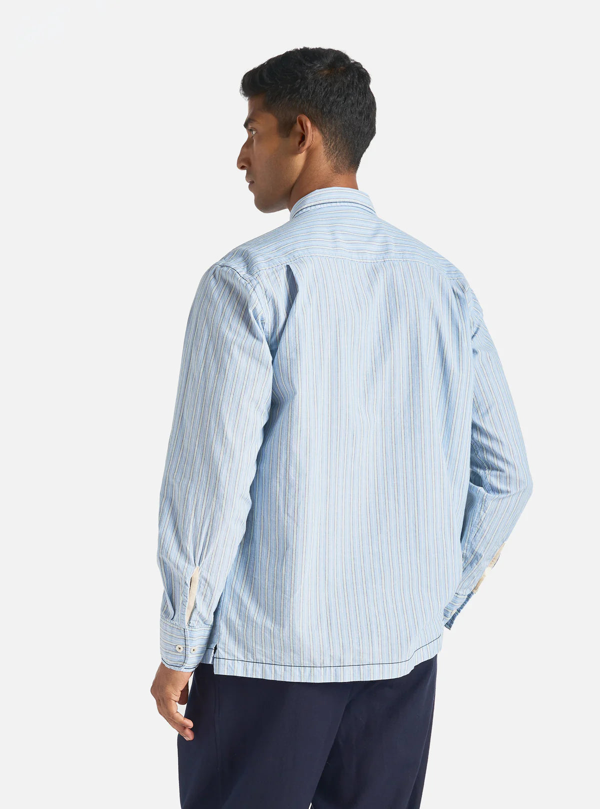 Embroidered L/S Utility Shirt in Blue Chelsea Cotton Stripe